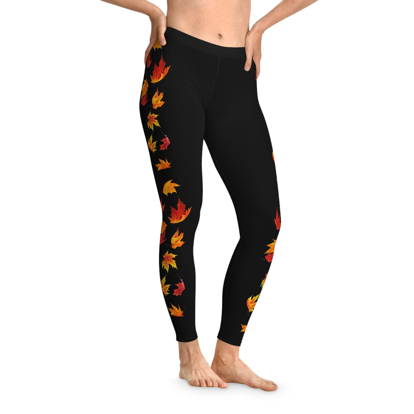 Falling leaves Stretchy Fall Leggings Black