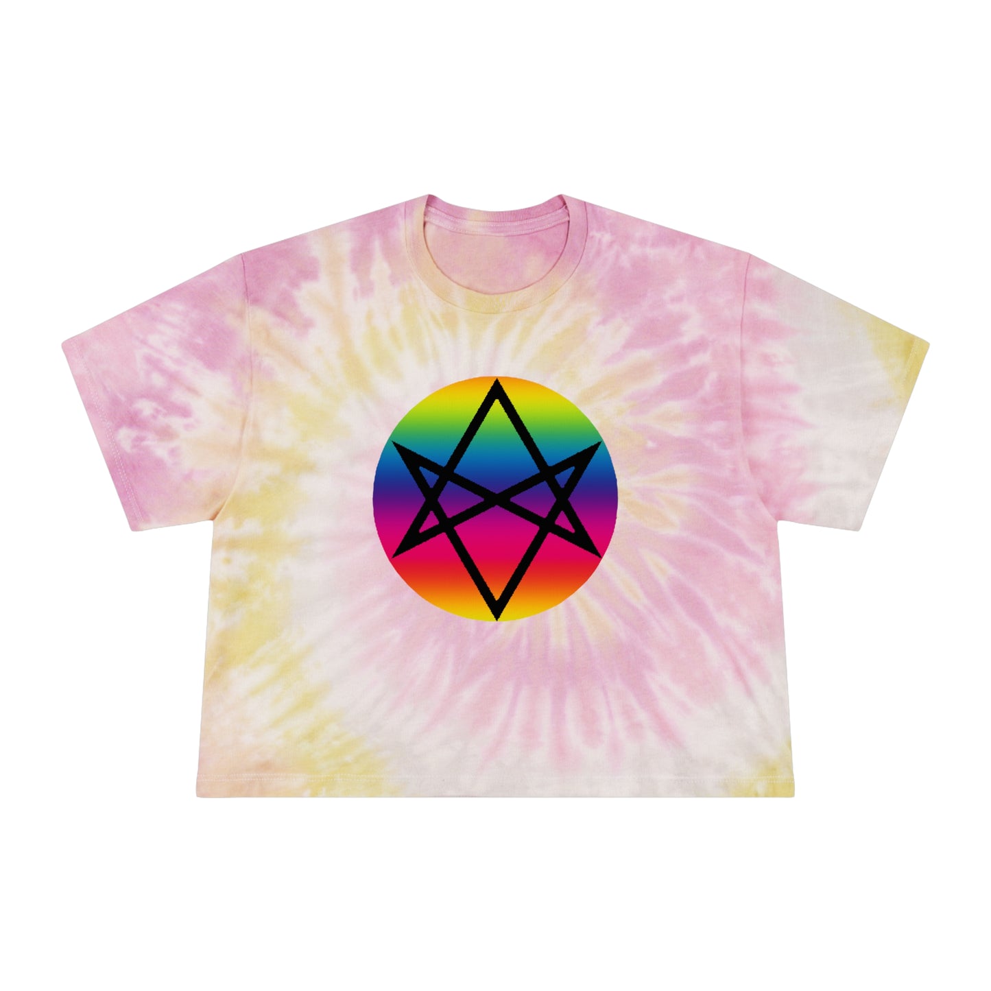 PRIDE Unicursal Hexagram Women's Tie-Dye Crop Tee