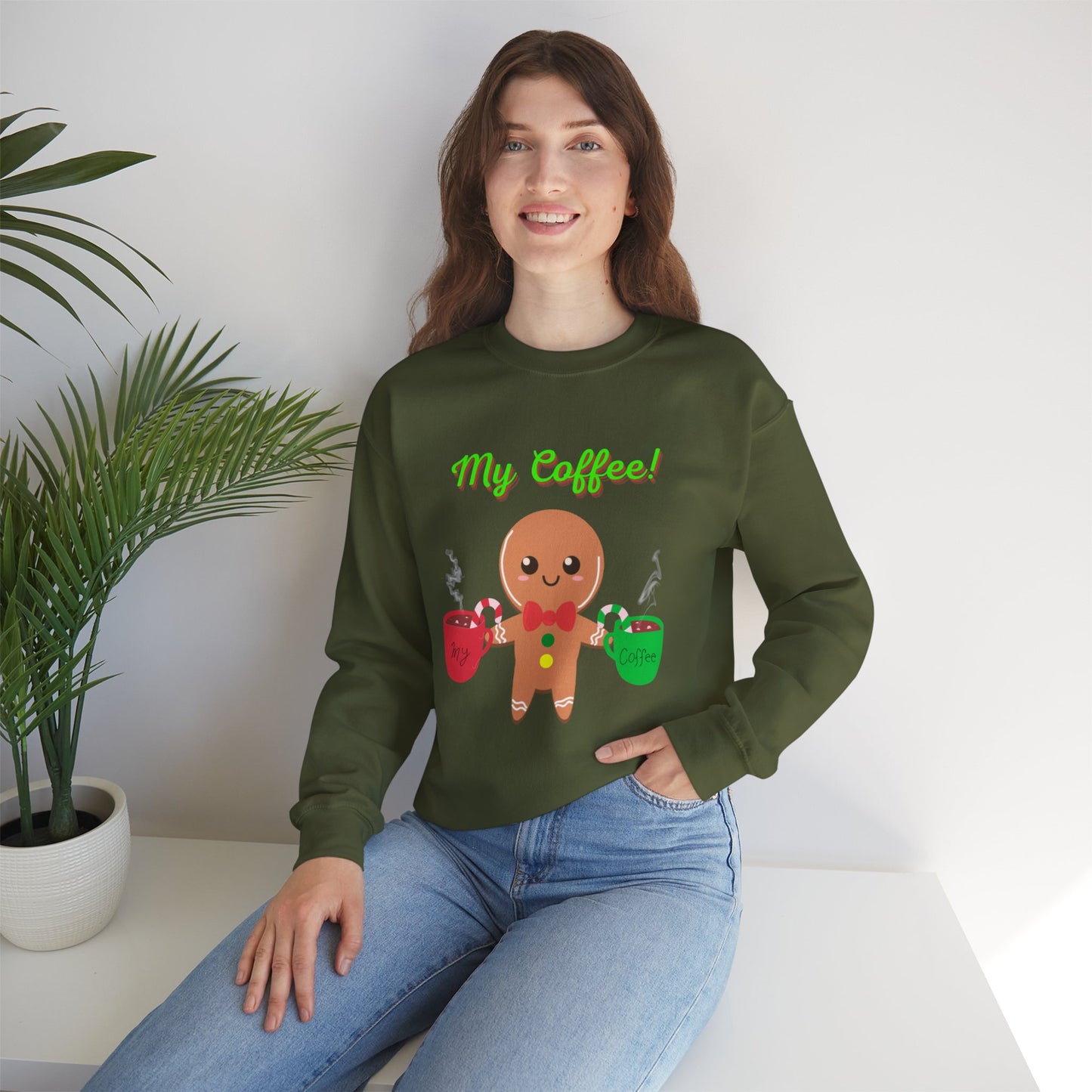 My Coffee Christmas Crewneck Sweatshirt, Gingerbread Man, Mens Gift, Womens Gift, Coffee Lover Shirt