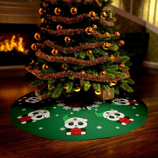 Christmas Panda Round Christmas Tree Skirt Green