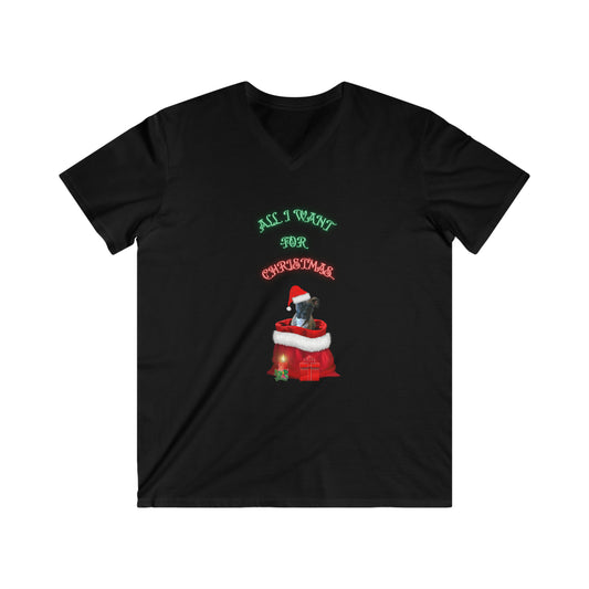 Men's Fitted V-Neck Short Sleeve Tee All i want for Christmas Christmas Top