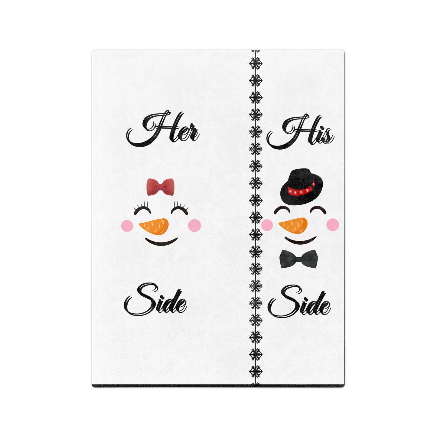 Her Side His Side Snow Man Face Christmas Velveteen Minky Blanket