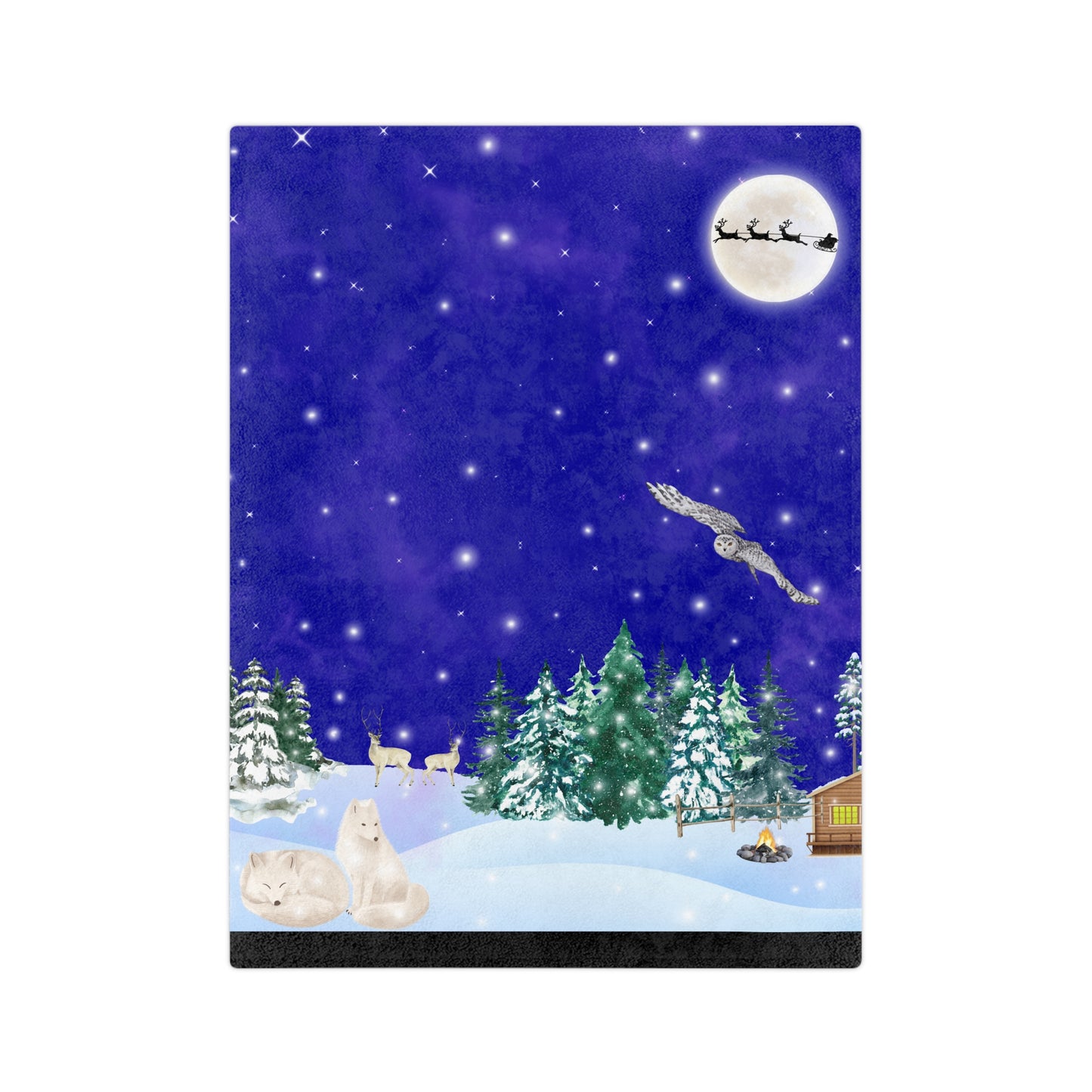 Snowy night Christmas Velveteen Minky Blanket