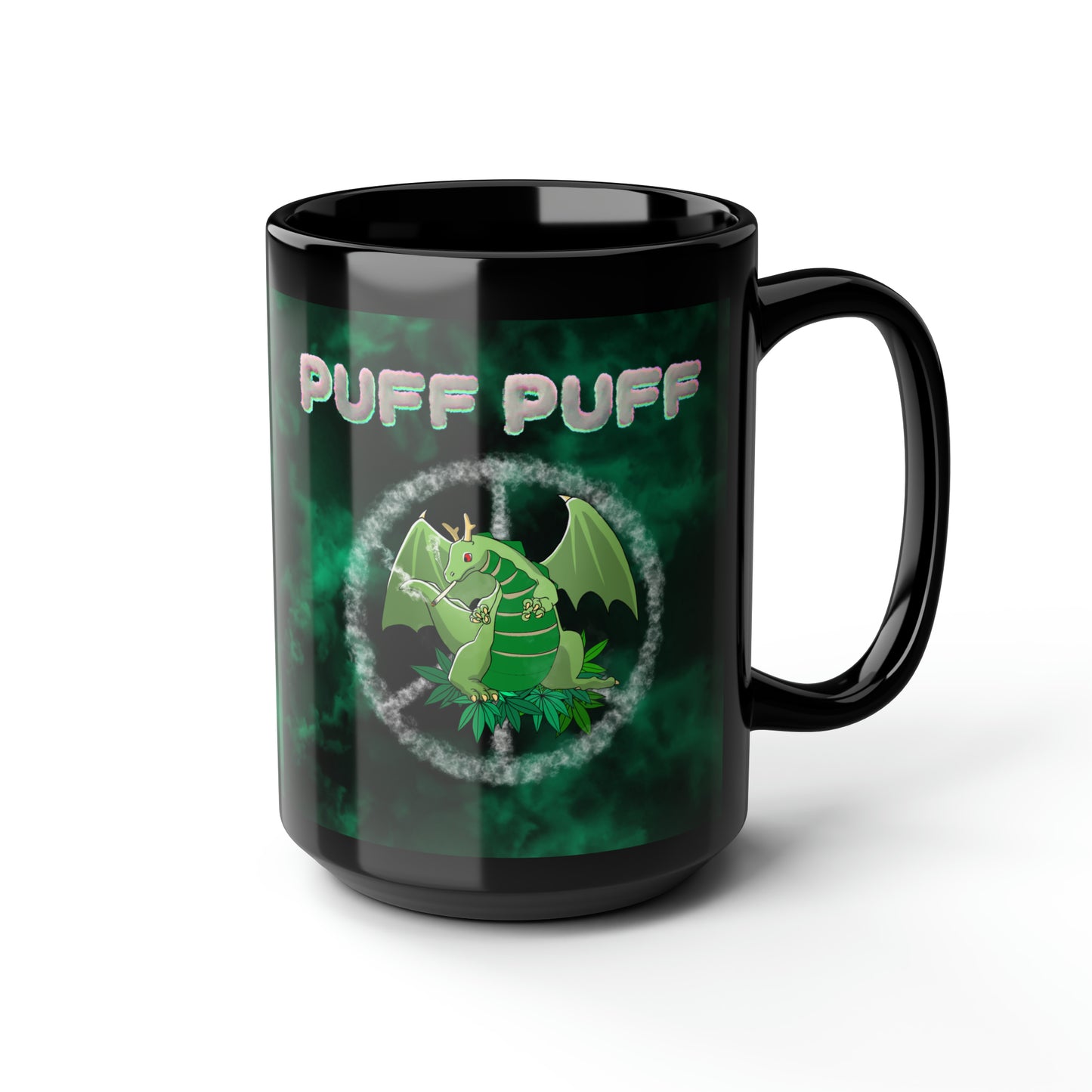 Puff Puff Smokin Dragon, Black Mug, 15oz, 420 Gift