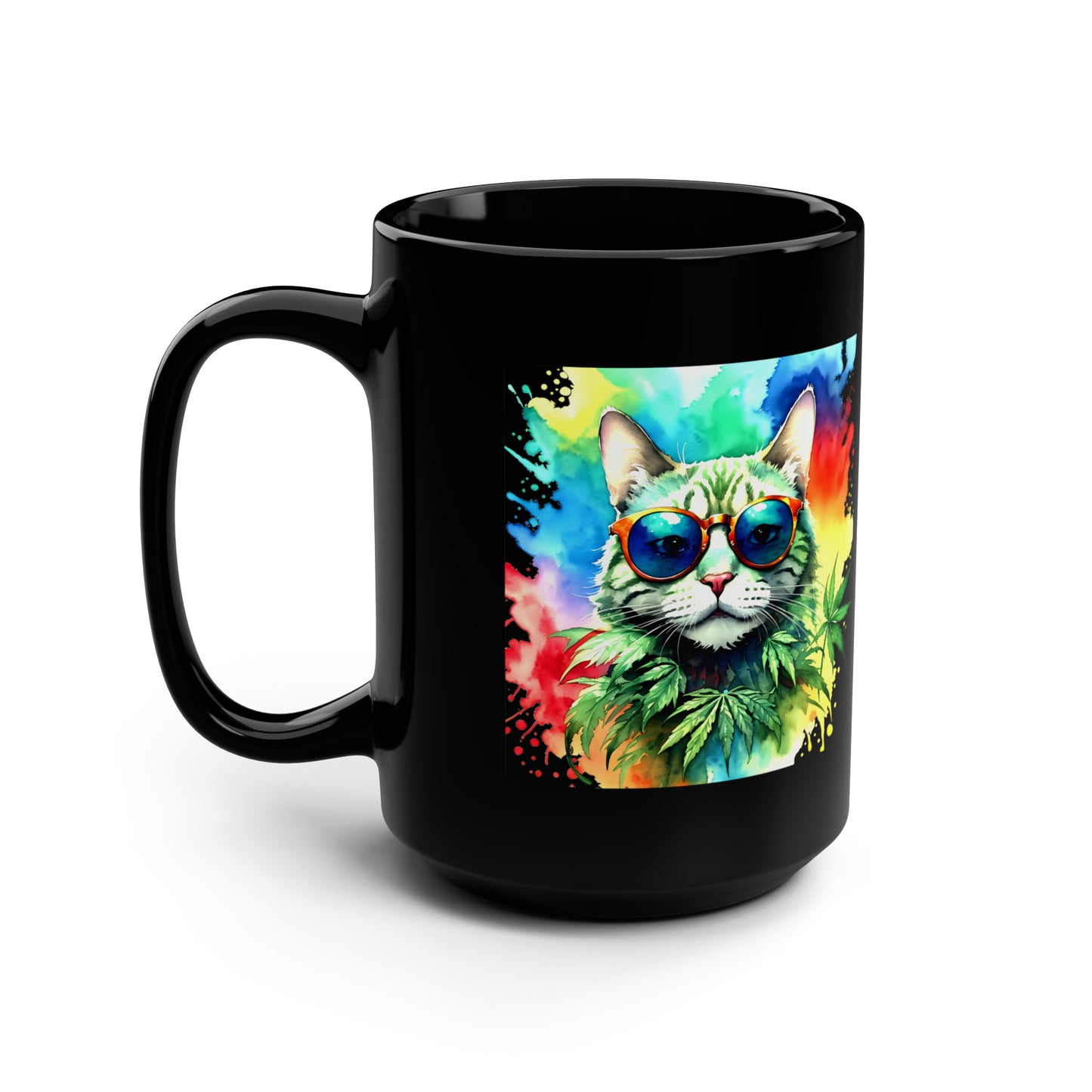 ChasingThe Rainbow Cat, Black Mug, 15oz, 420 Gift