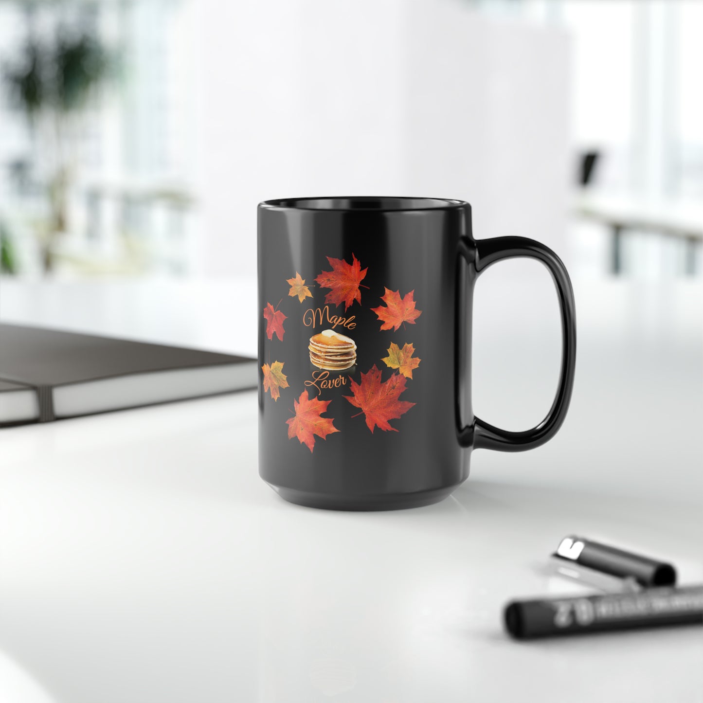 Maple Lover Fall Black Mug, 15oz