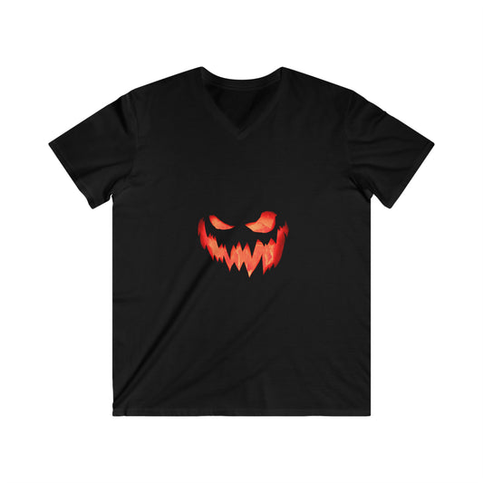 Men's Fitted V-Neck Short Sleeve Tee Spooky Pumpkin Halloween Top