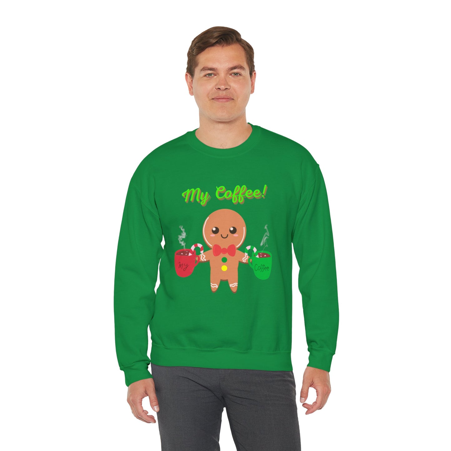 My Coffee Christmas Crewneck Sweatshirt, Gingerbread Man, Mens Gift, Womens Gift, Coffee Lover Shirt