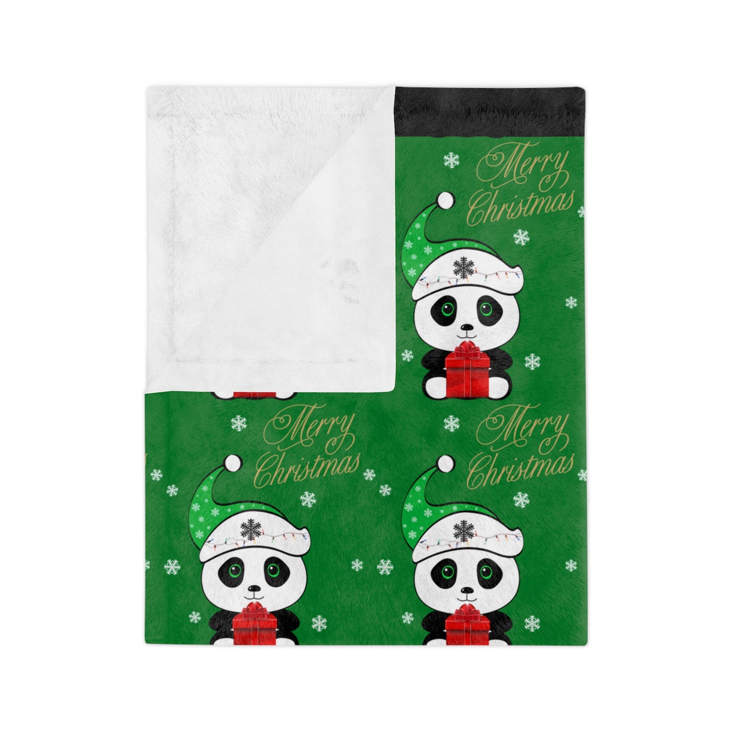 Merry Christmas Panda Velveteen Minky Blanket