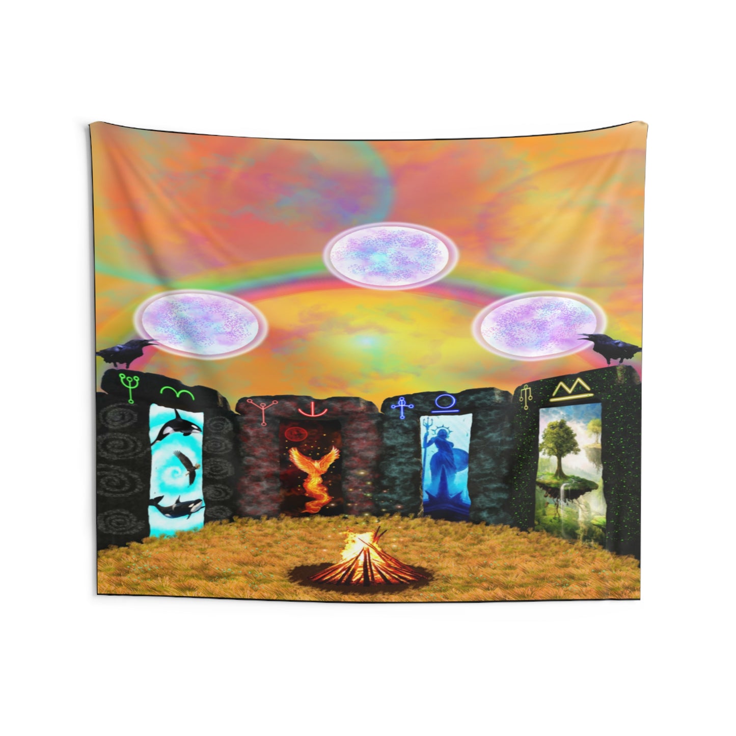 Sacred Portal of Divine Elements Indoor Wall Tapestry 80 x 68