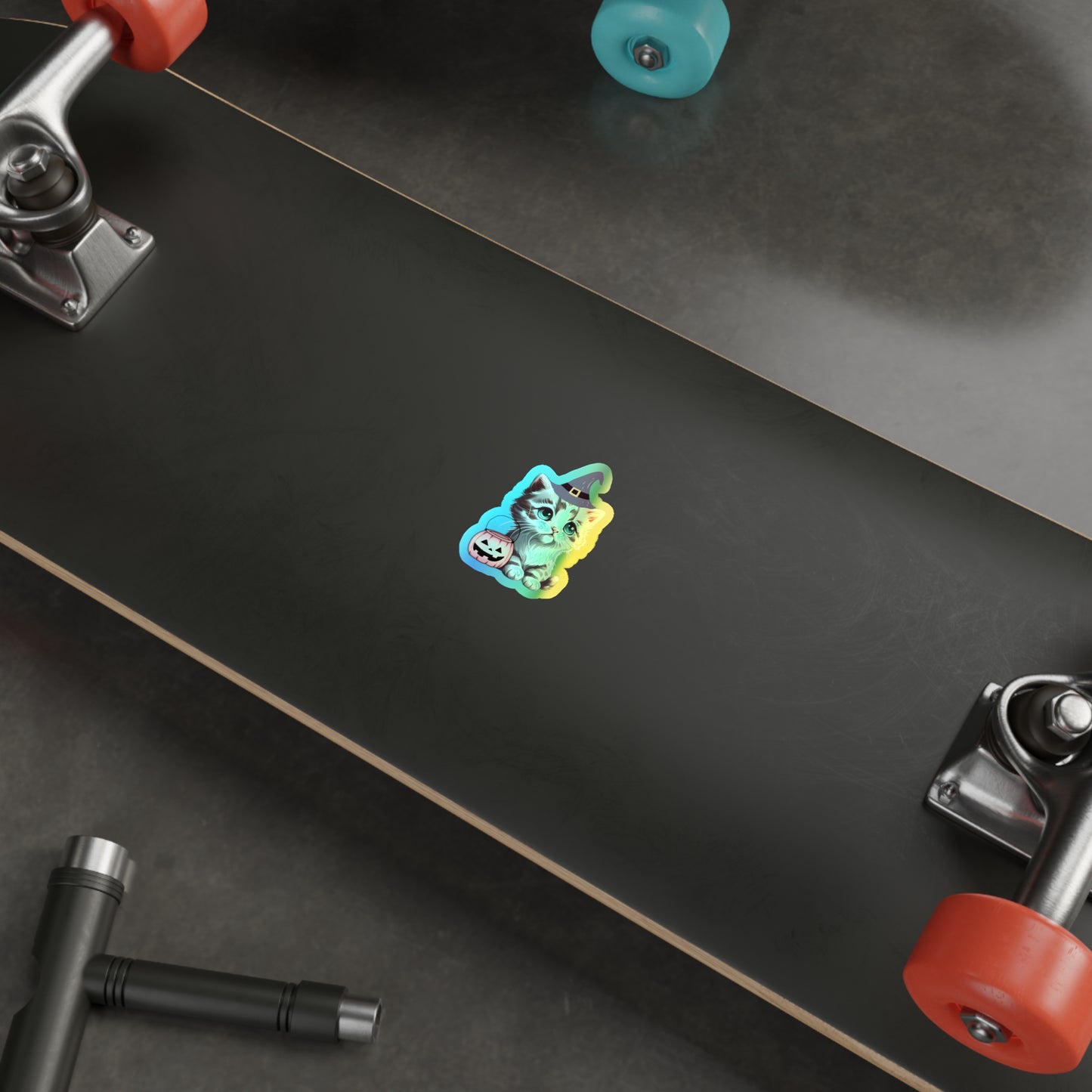 Halloween Rainbow Holographic Die-cut Vinyl Stickers Cute Witchy Kitten