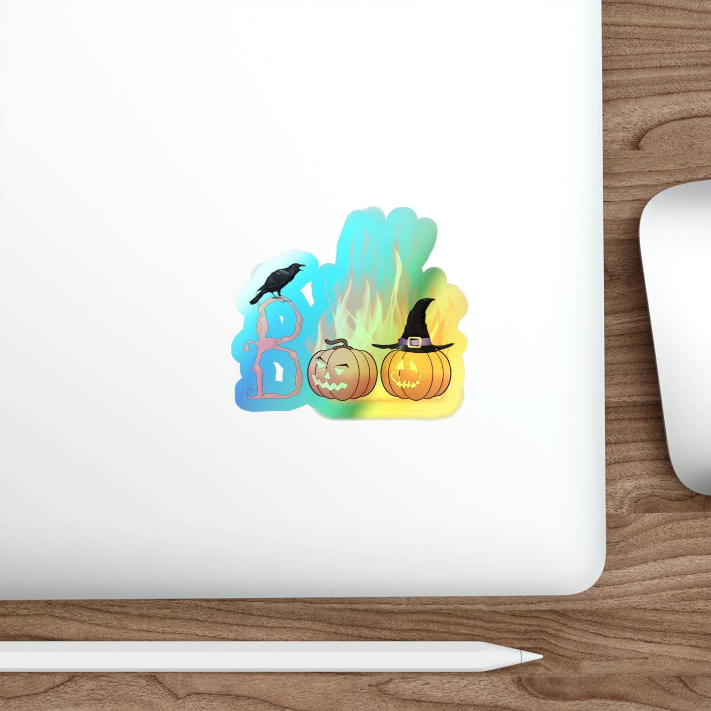 Halloween Rainbow Holographic Die-cut Vinyl Stickers Boo