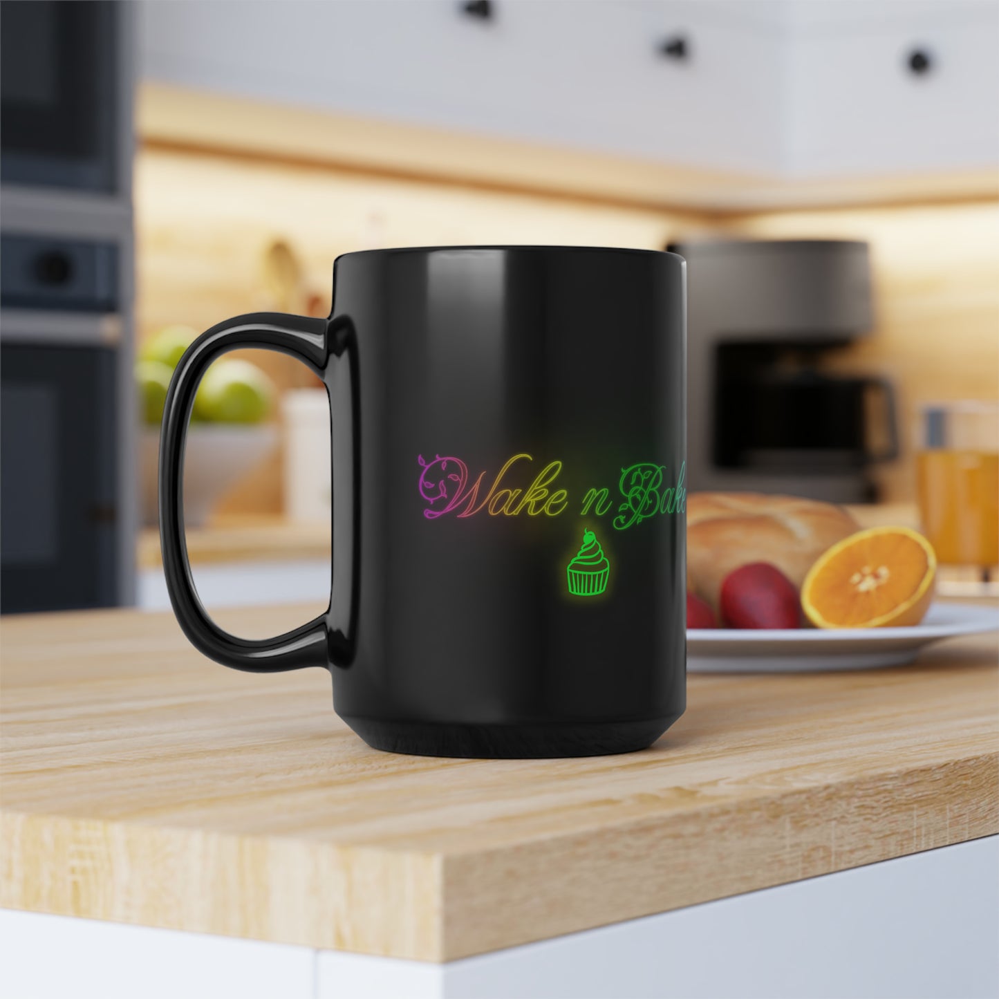 Wake N Bake, Black Mug, 15oz, 420 Gift