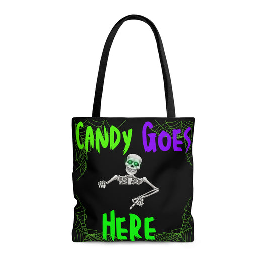 Candy Goes Here, Skeleton Halloween candy Tote Bag