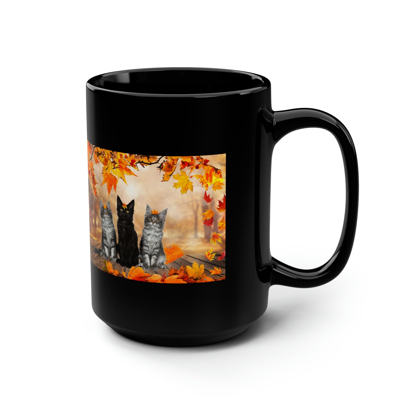 Cute kitten Fall Black Mug, 15oz