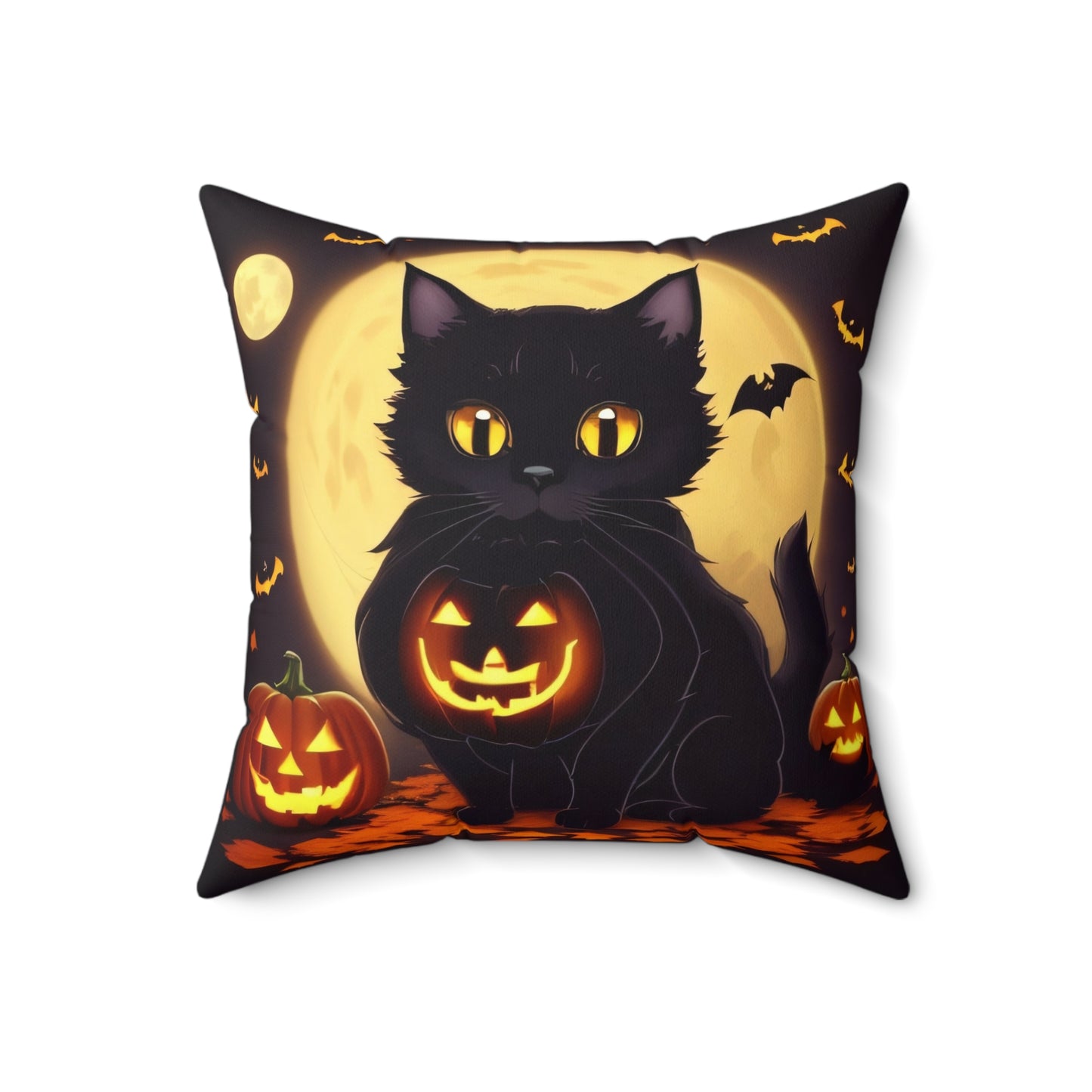 Cute Halloween Cat, Spun Polyester Square Pillow