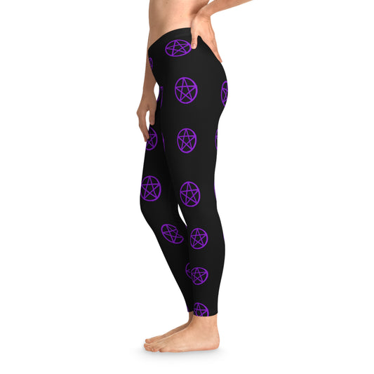 Halloween, Pentagram Stretchy Leggings Black