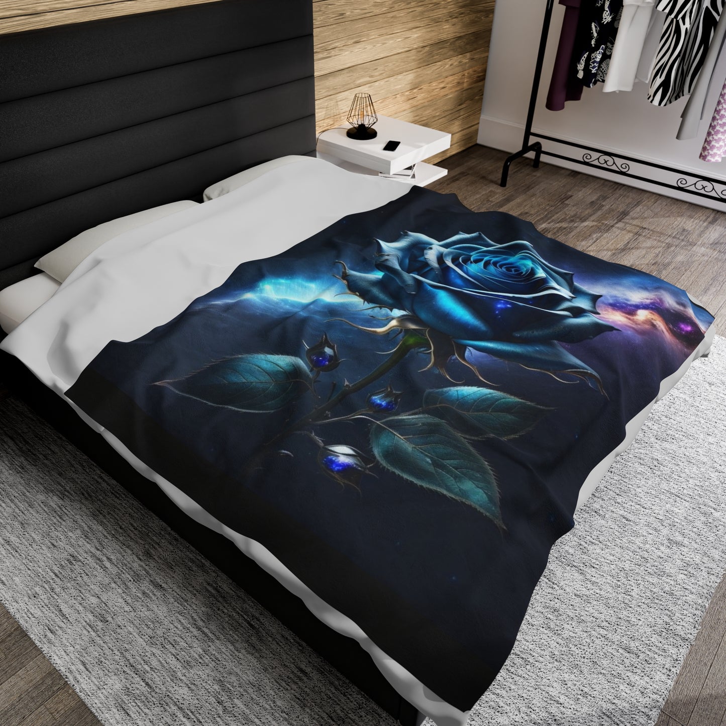 Cosmic Blue Rose, Plush Blanket