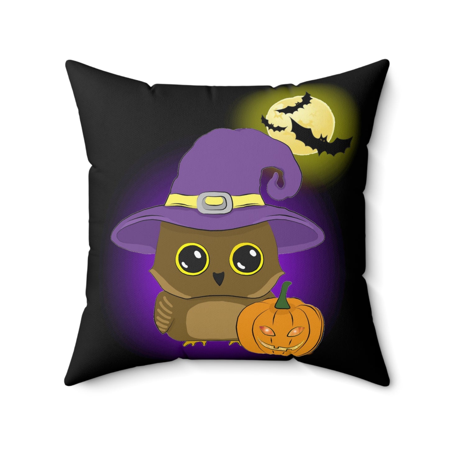 Witchy Halloween Owl Spun Polyester Square Pillow