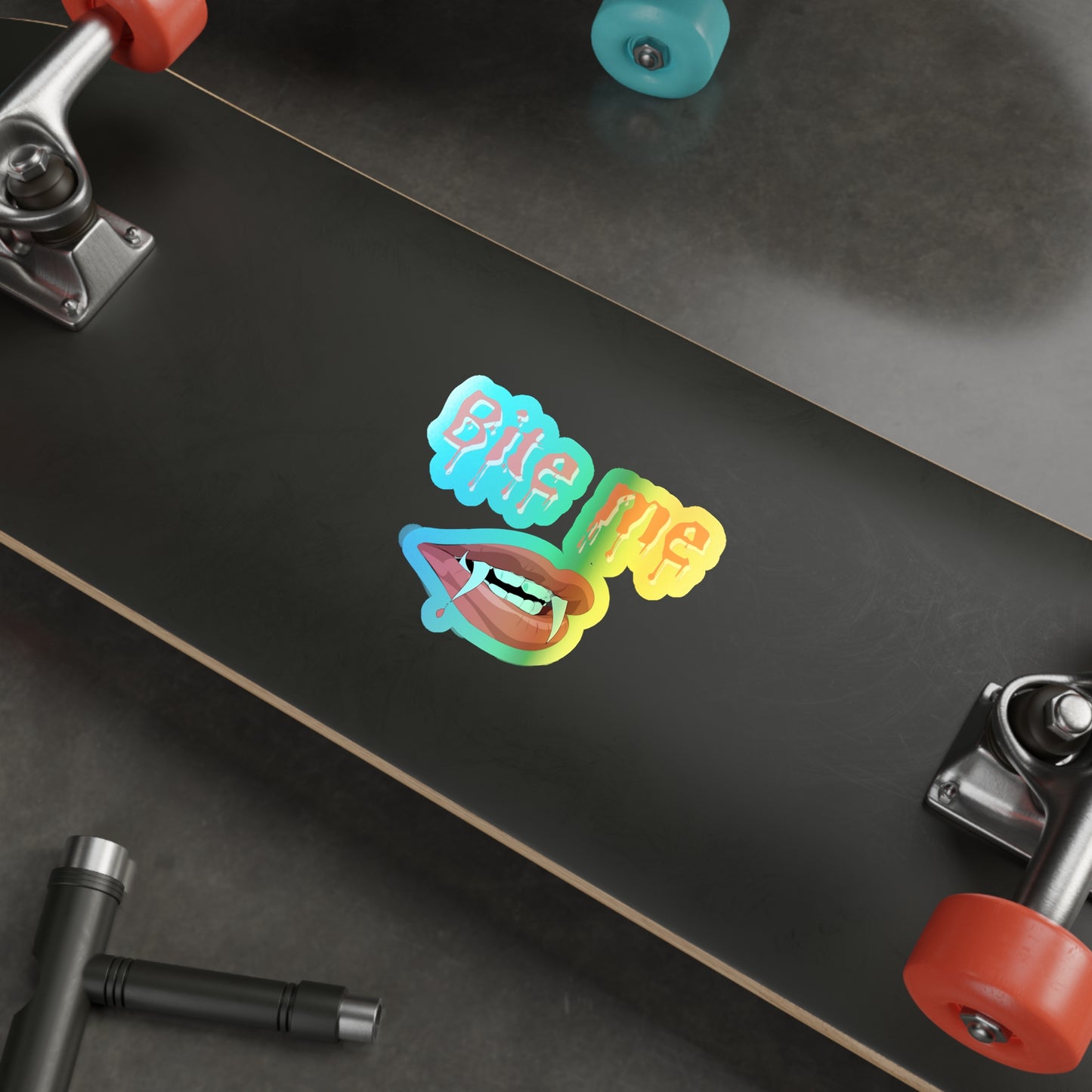 Halloween Rainbow Holographic Die-cut Vinyl Stickers Bite Me