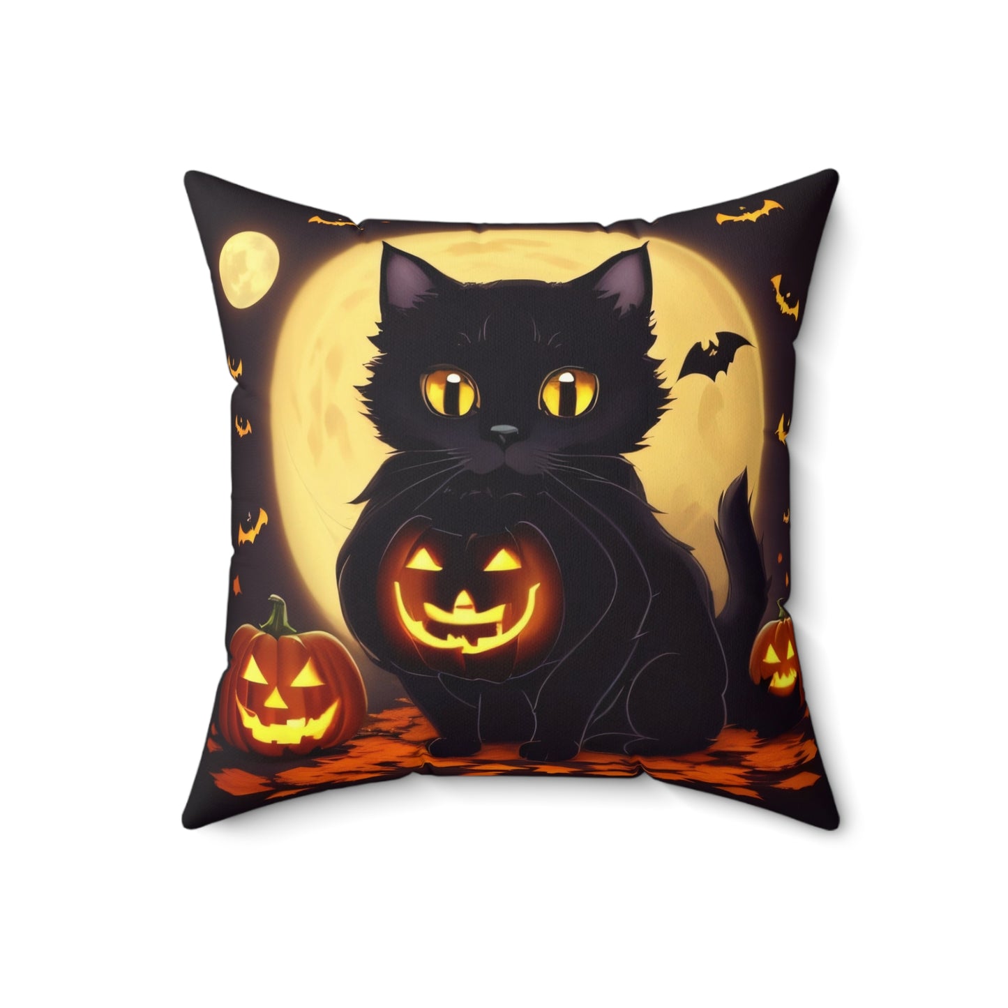 Cute Halloween Cat, Spun Polyester Square Pillow