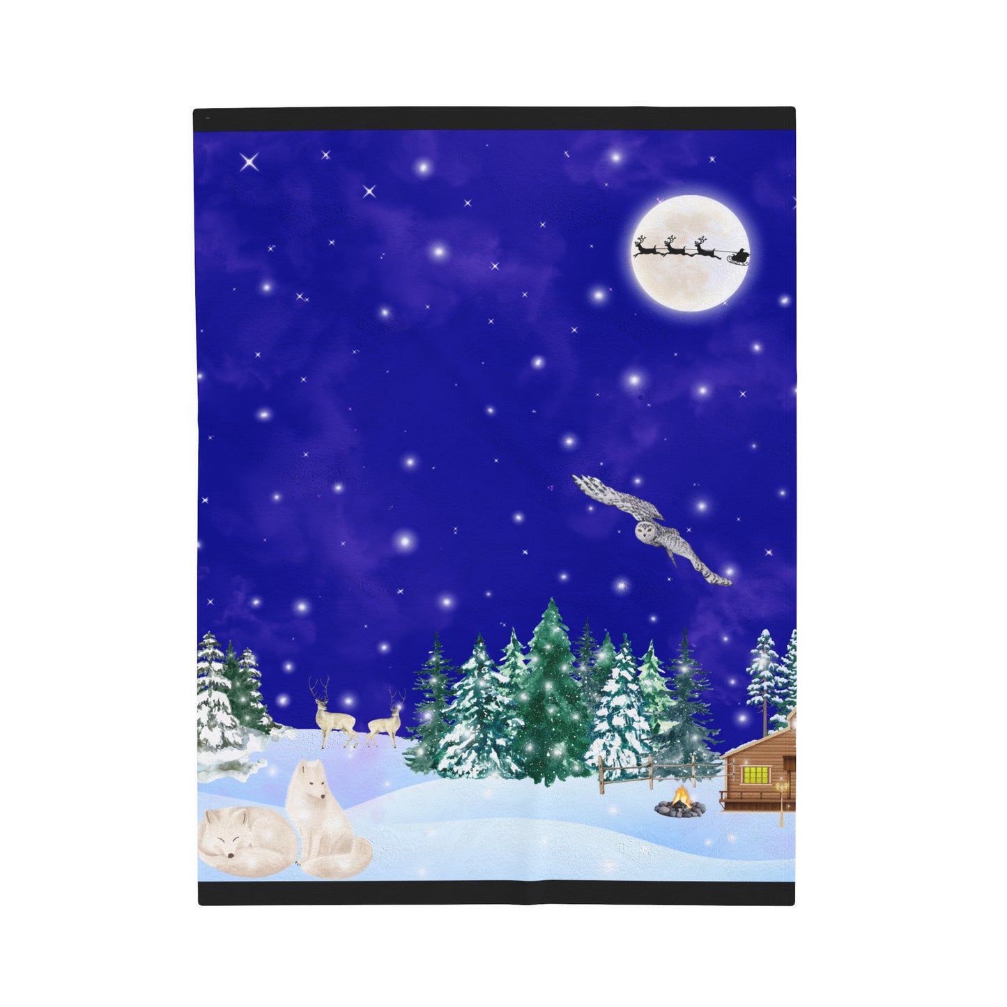 Snowy Christmas Night Velveteen Plush Blanket