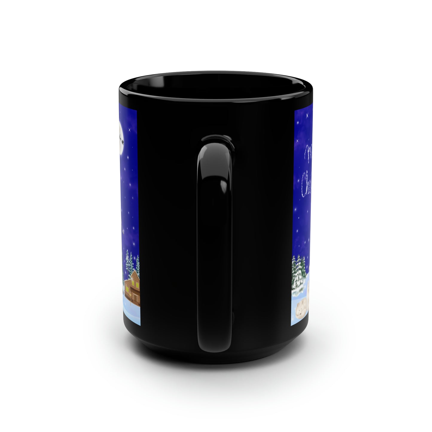 Merry Christmas Scenic Black Mug, 15oz