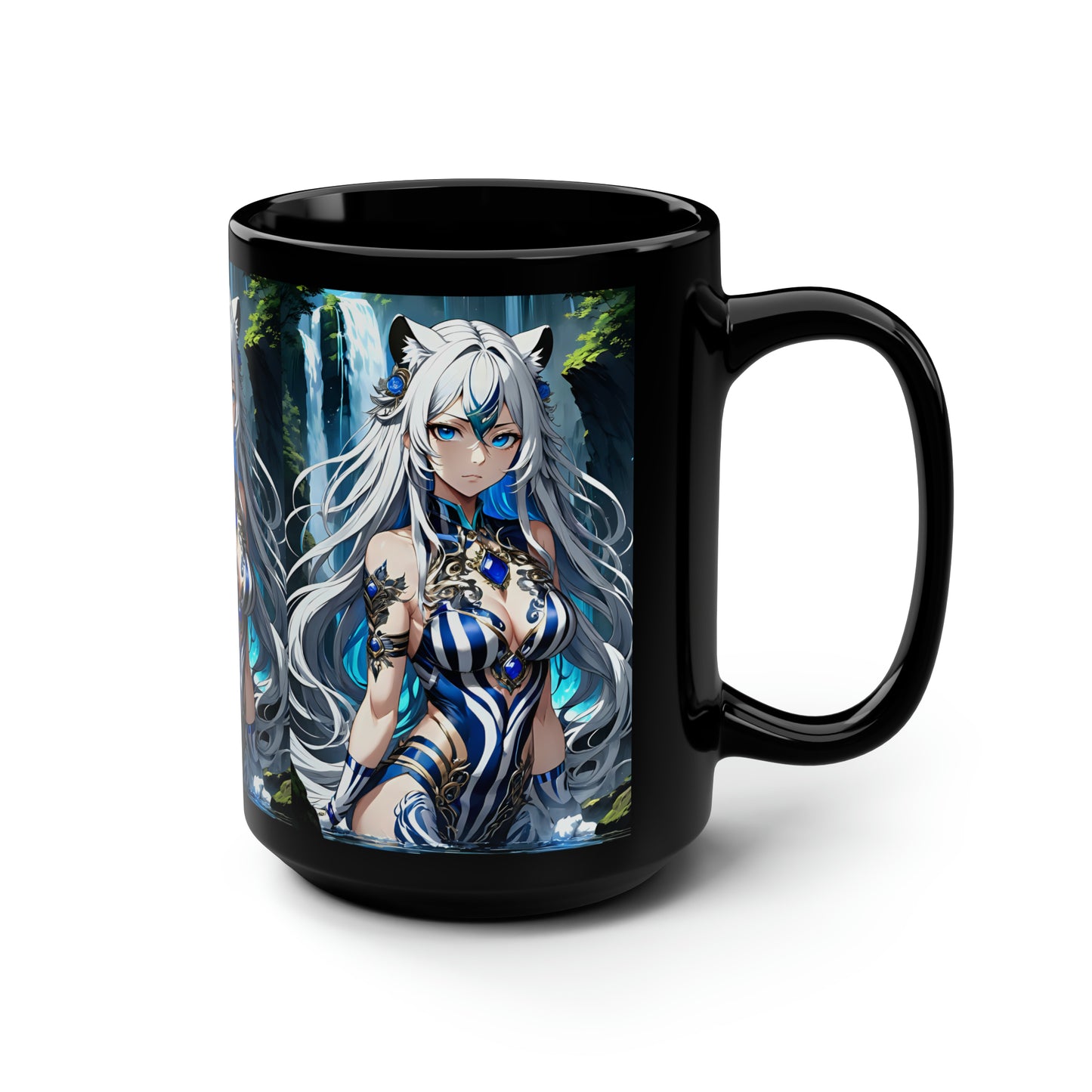 Sapphire Blue Tigress, Black Mug, 15oz