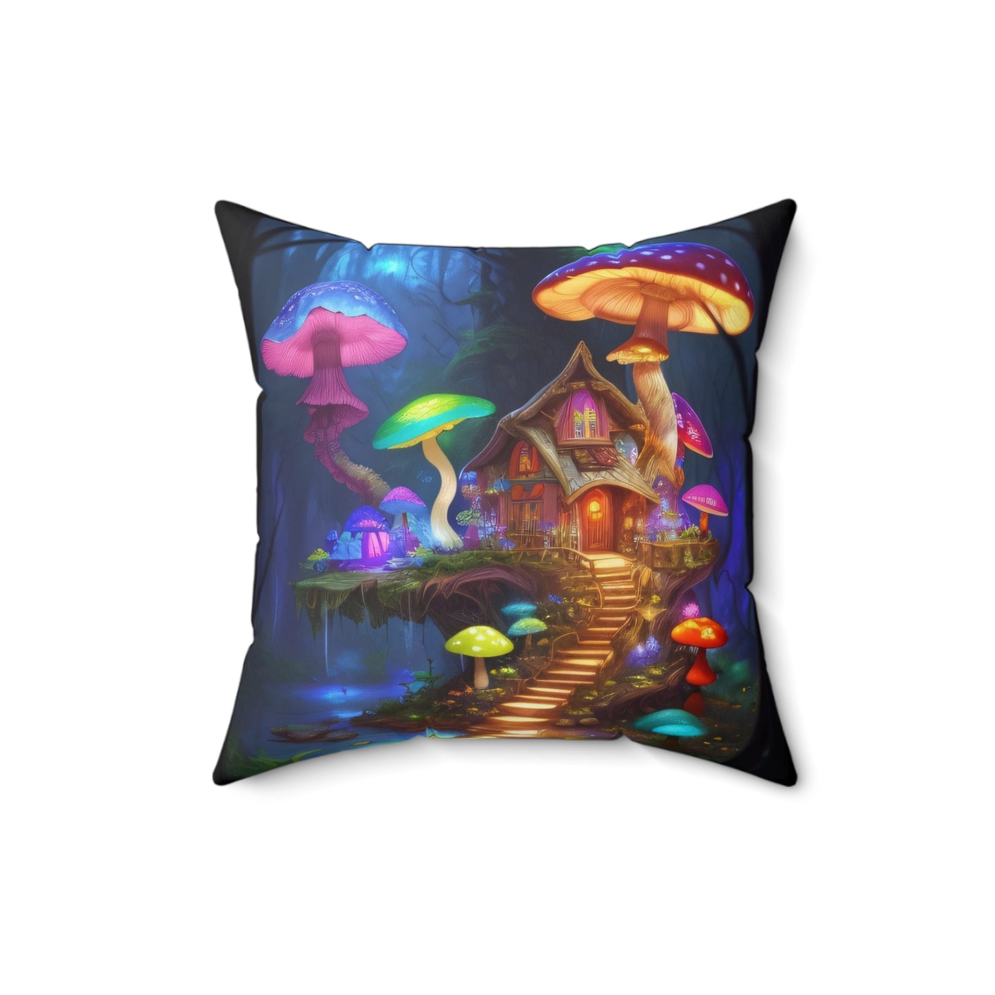 Fae World Mushroom, Spun Polyester Square Pillow