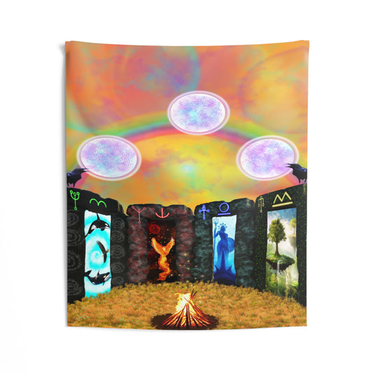 Sacred Portal of Divine Elements Indoor Wall Tapestry 51 x 60