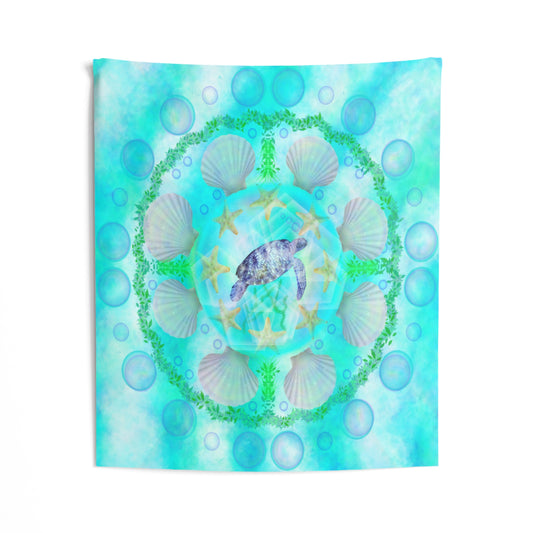 Turtle Medicine Mandala Indoor Wall Tapestry 51 x 60