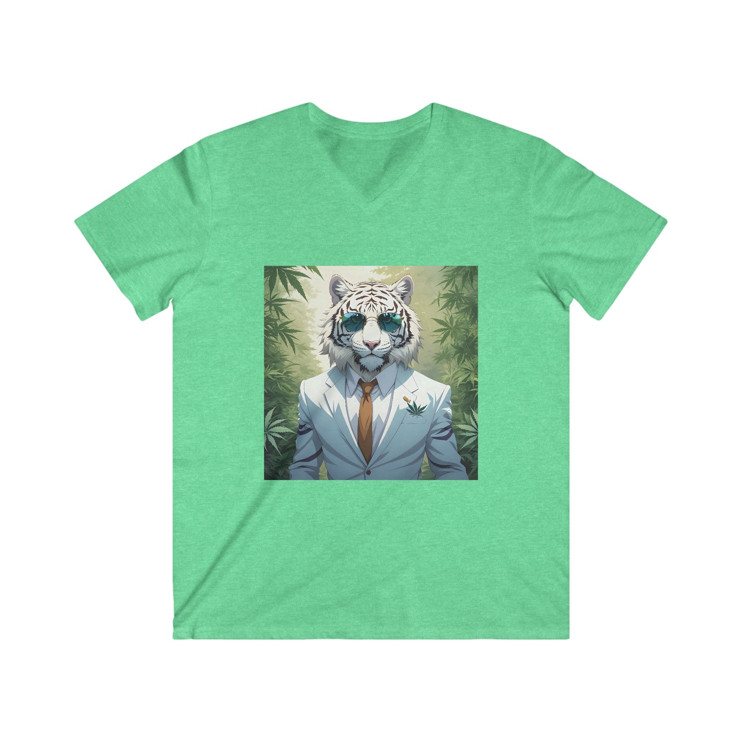 White Tiger, Men's Fitted V-Neck Short Sleeve Tee