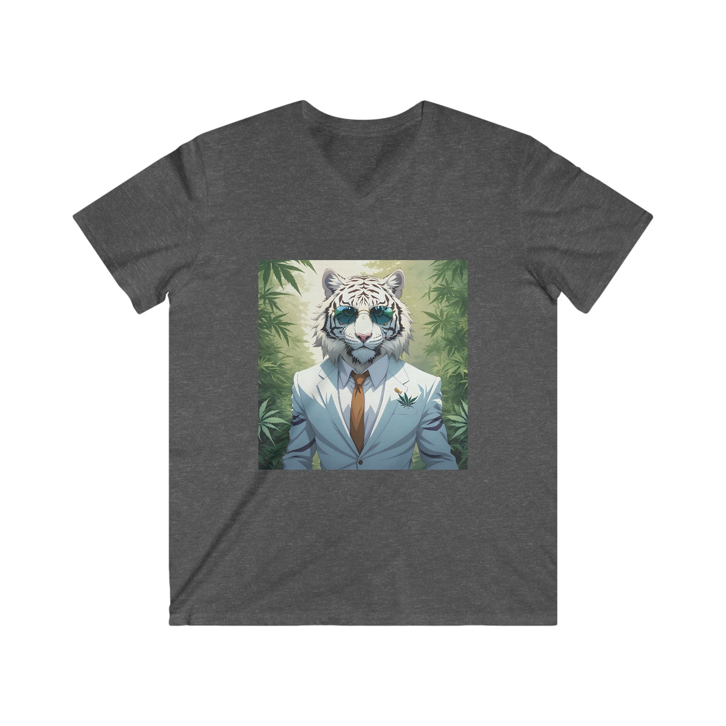 White Tiger, Men's Fitted V-Neck Short Sleeve Tee