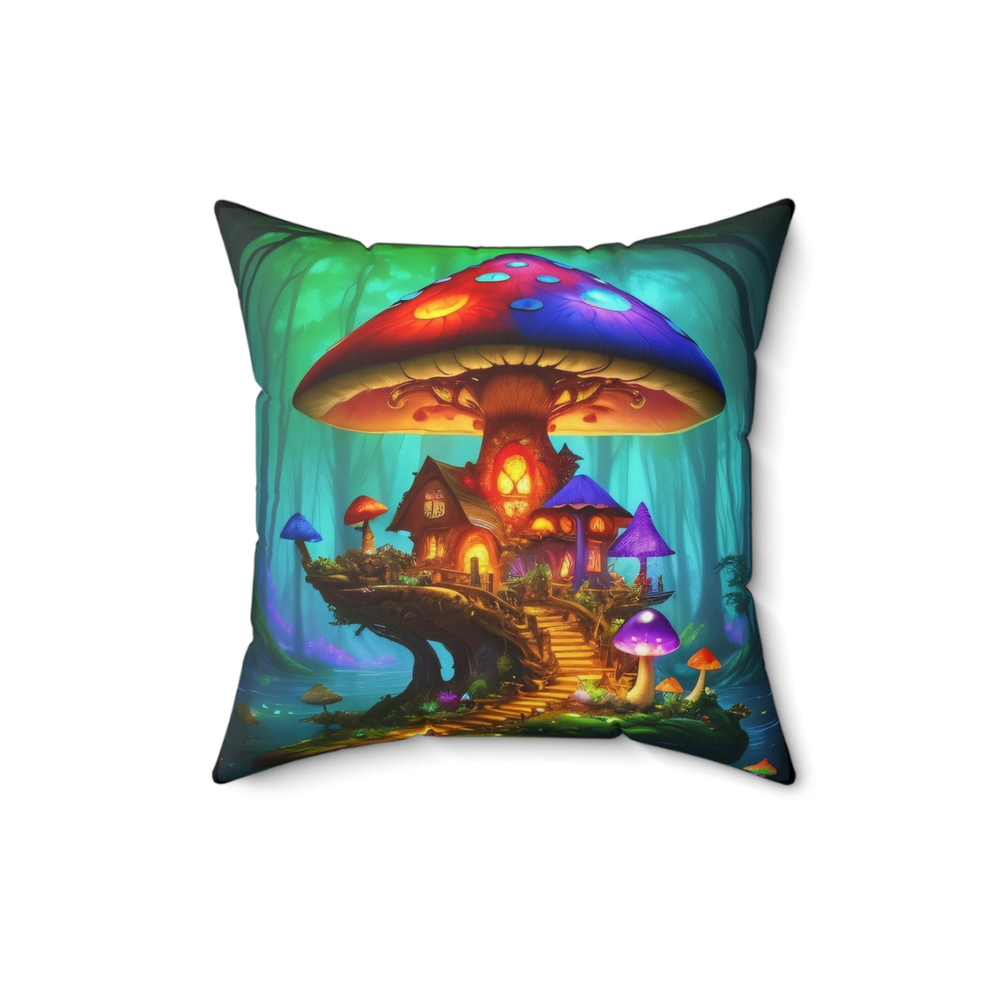 Fairy Mushroom Respite, Spun Polyester Square Pillow