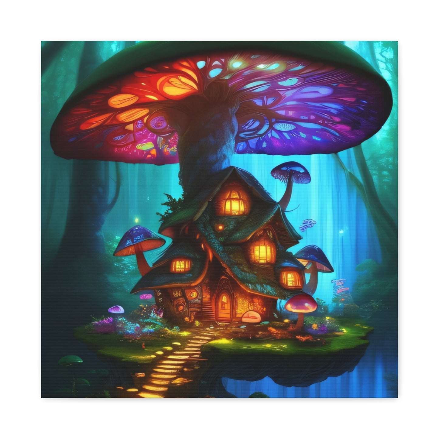 Mystic Mushroom House, Canvas Art, Canvas Print, Wall Decor, Original Art, Unique Gifts