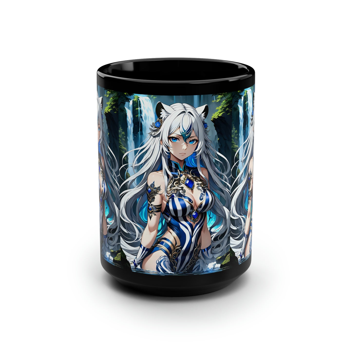 Sapphire Blue Tigress, Black Mug, 15oz