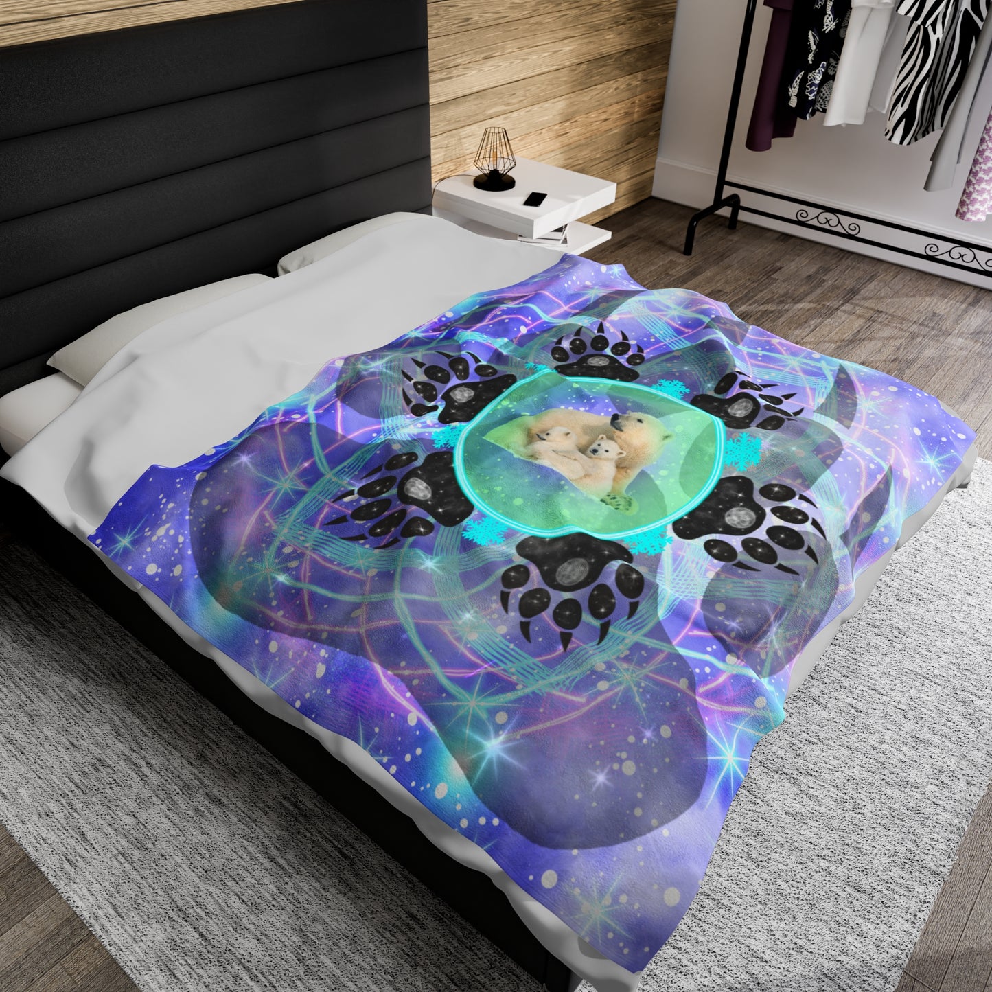 Mystic Polar Bear Mandala Giant Velveteen Plush Blanket