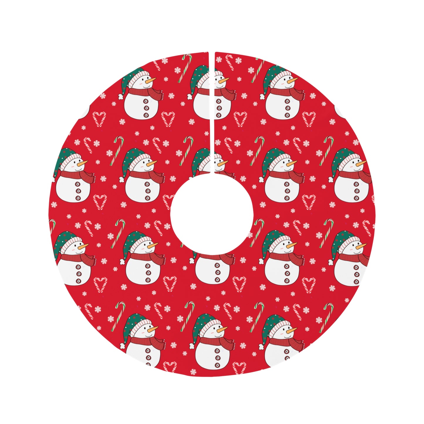 Snowman Round Christmas Tree Skirt Red