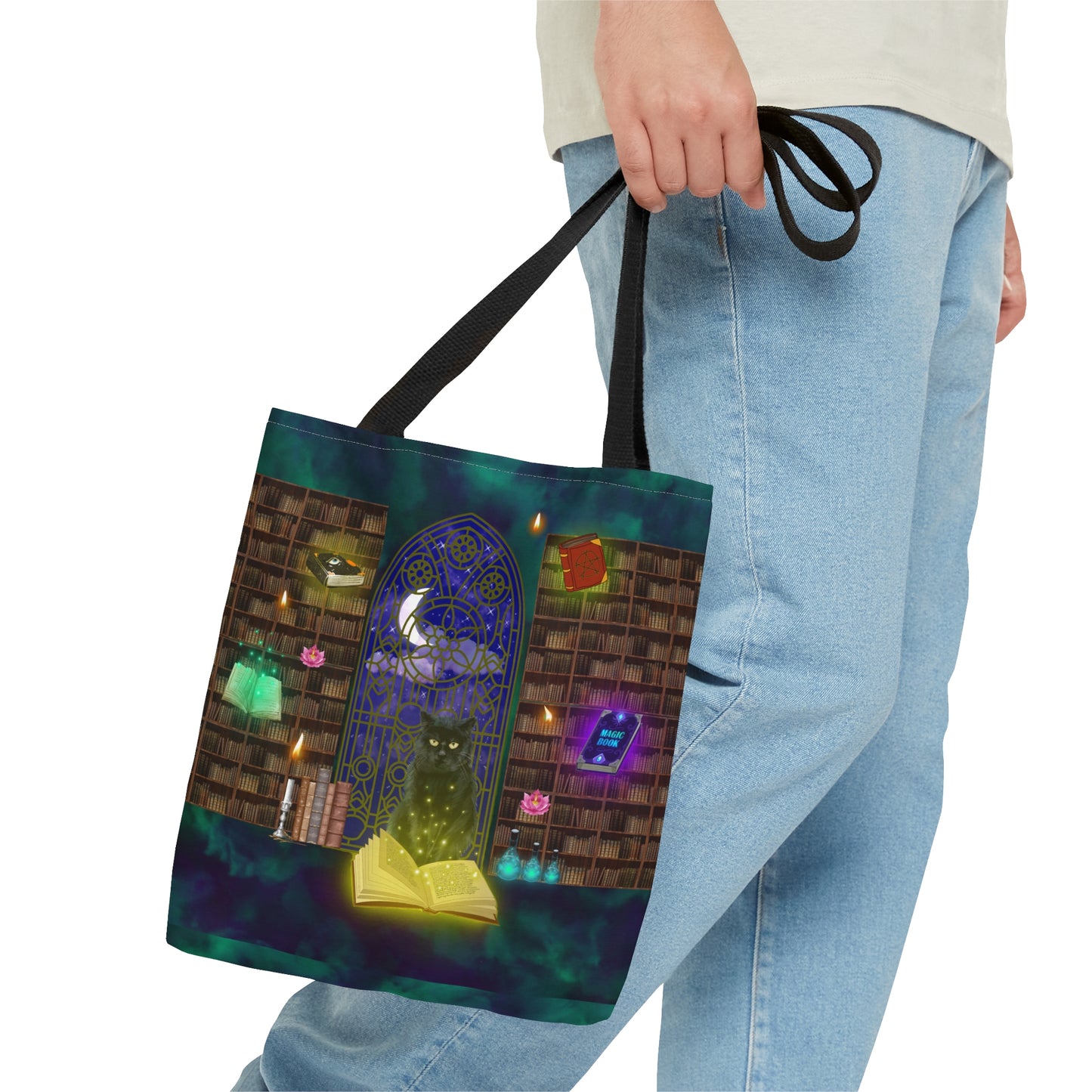 Mystic Black Cat Halloween Candy Tote Bag