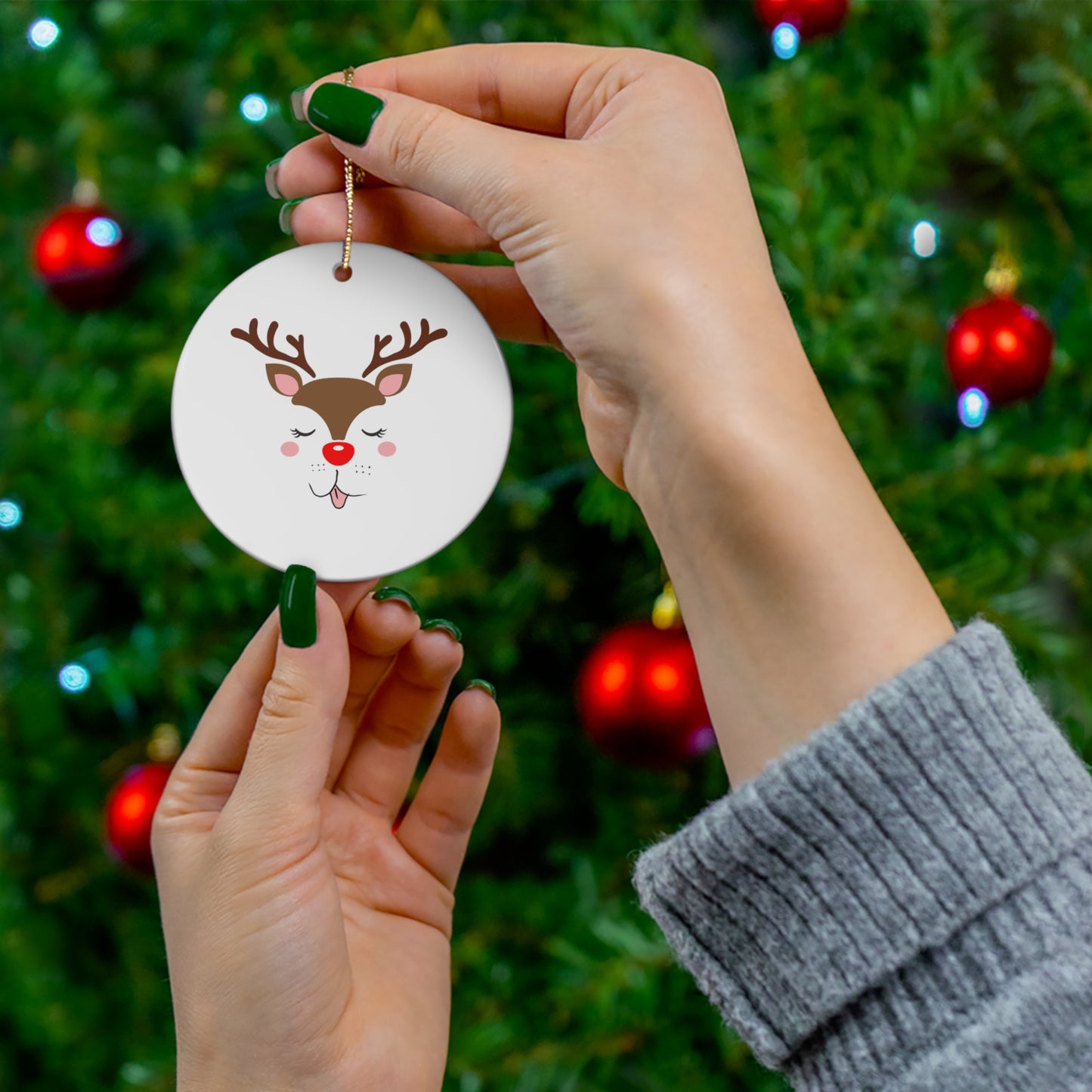 Cute Reindeer Ceramic Ornament, 4 Shapes