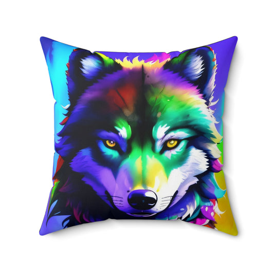 Colorful Wolf, Spun Polyester Square Pillow
