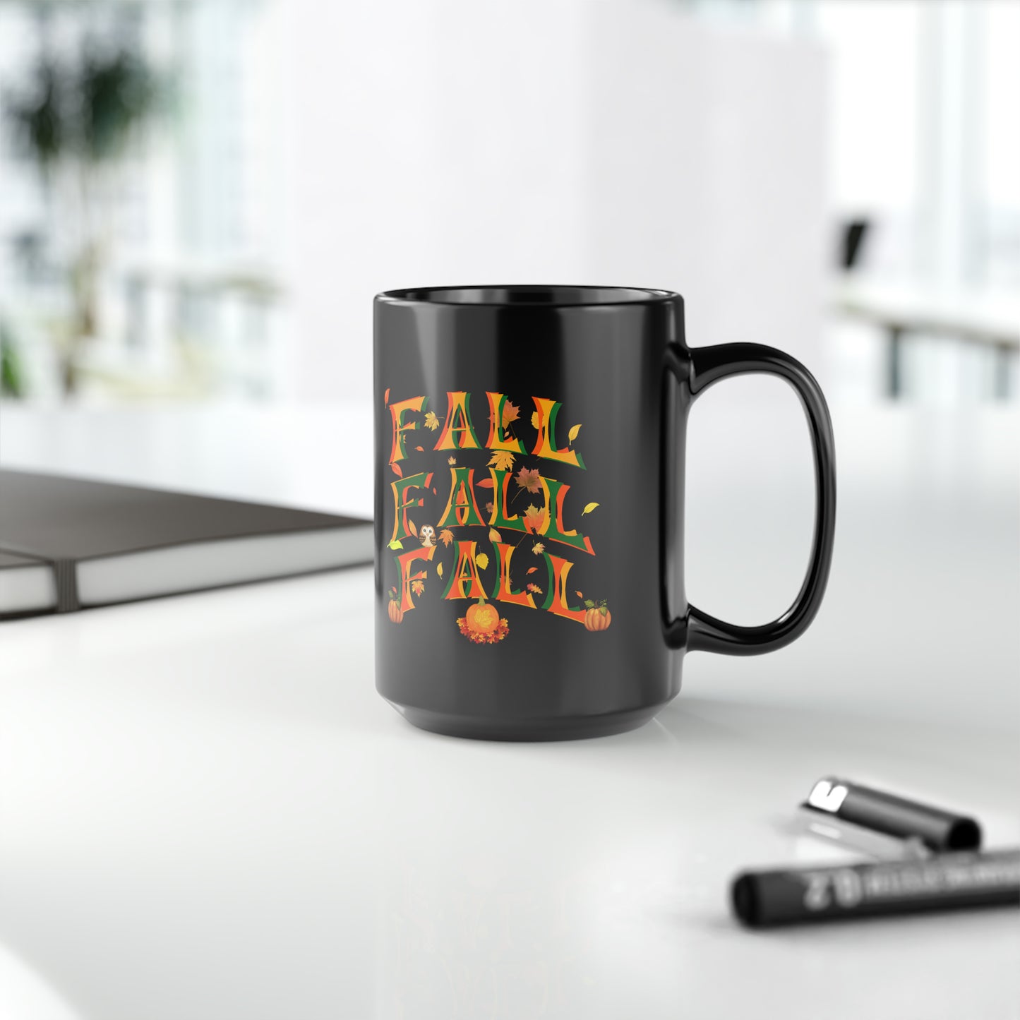 Fall Fall Fall Black Mug, 15oz