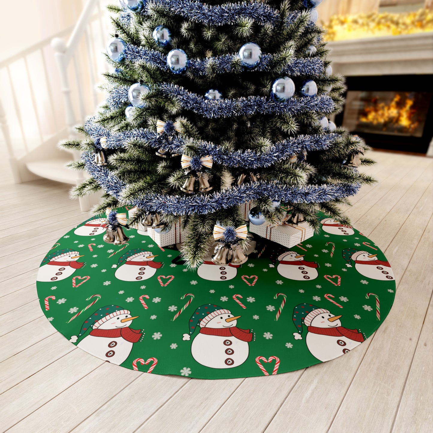 Snowman Round Christmas Tree Skirt Green