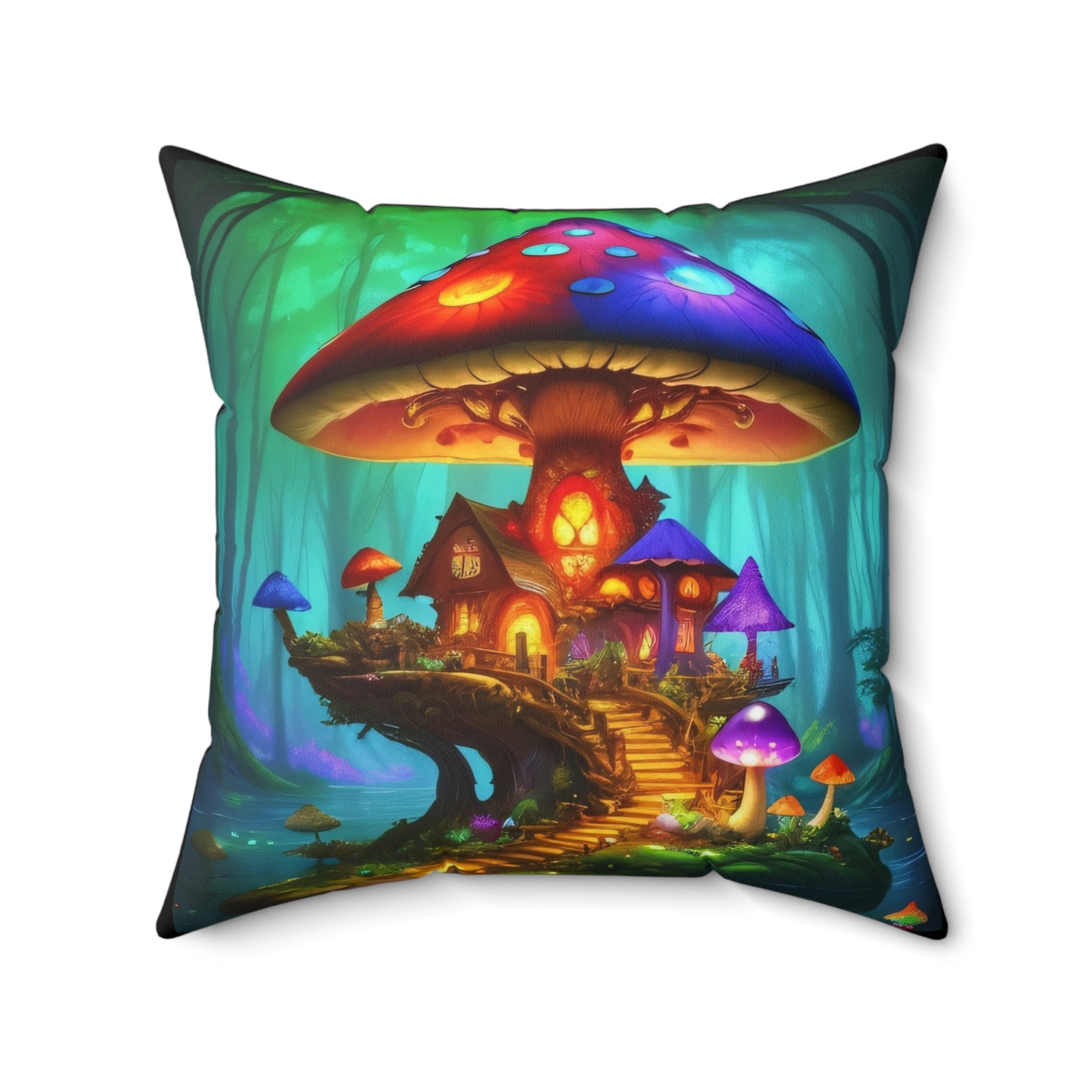 Fairy Mushroom Respite, Spun Polyester Square Pillow