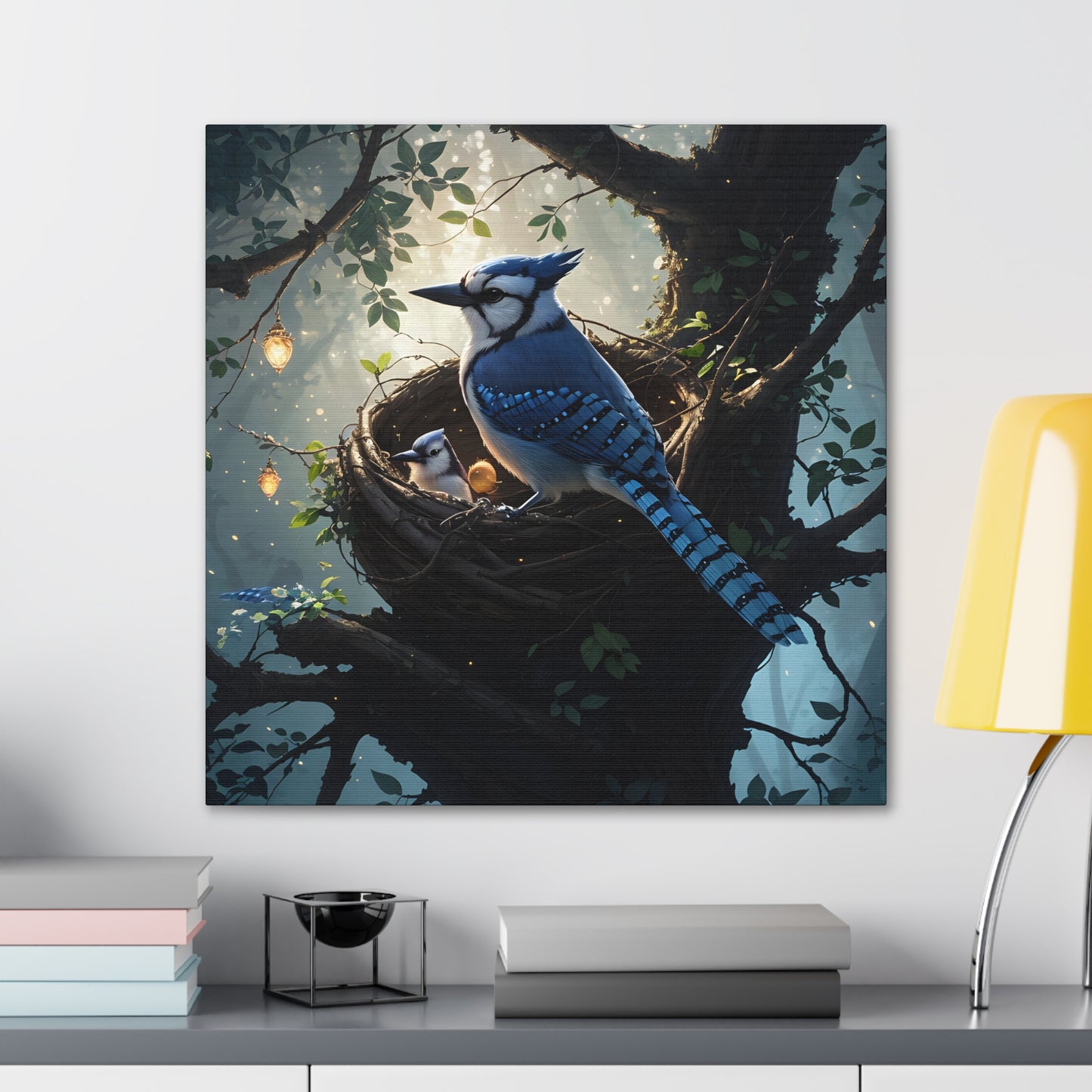 Bluejay Nest, Canvas Art, Canvas Print, Wall Decor, Original Art, Unique Gifts