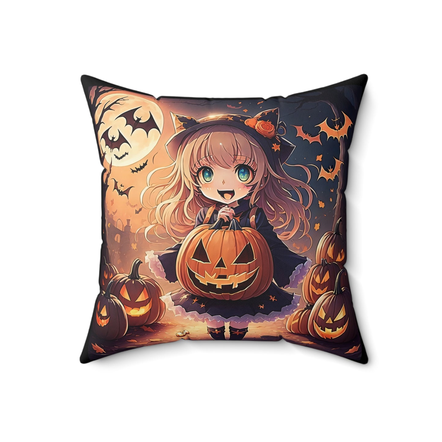 Halloween, Anime Girl, Spun Polyester Square Pillow