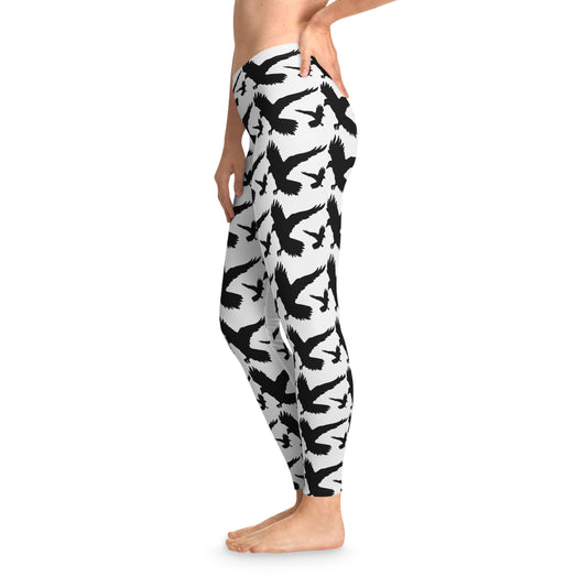 Raven Halloween Stretchy Leggings white