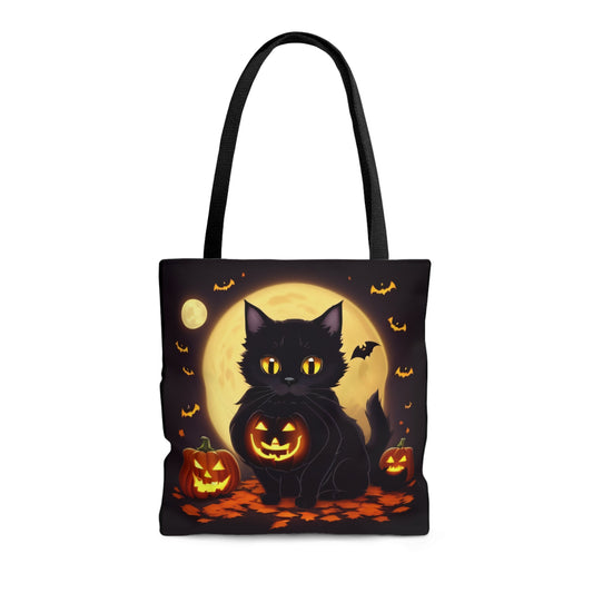 Eerie Night Black Cat Halloween Candy Tote Bag