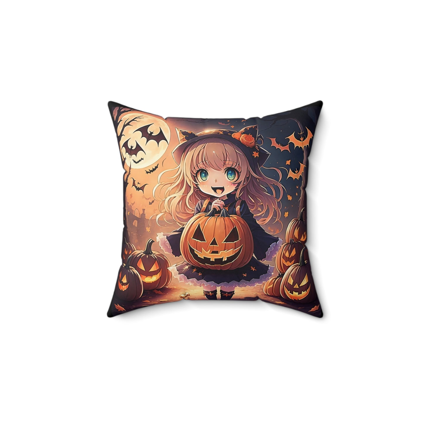 Halloween, Anime Girl, Spun Polyester Square Pillow