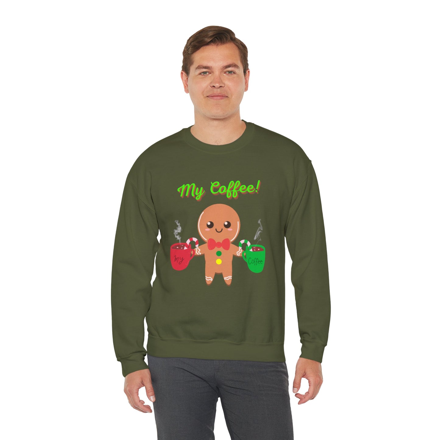 My Coffee Christmas Crewneck Sweatshirt, Gingerbread Man, Mens Gift, Womens Gift, Coffee Lover Shirt